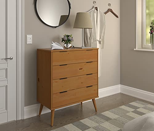 Alice 4 Drawers Chest Caramel Solid Wood Dresser For Bedroom | Elegant Chest Of Drawers|Bedroom Set Or Tv Stand For Kids Rooms #TOP1