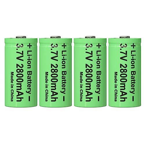 CBJJ 3.7V 16340 Battery 2800mAh 16340 Rechargeable Battery 3.7 Volt Rechargeable 16340 Li-ion Battery for Flashlight (4 Pack, Green)