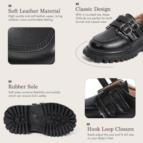 Image of Kannior Boys Girls Oxford PU Leather Shoes Little Kid Wedding Dress Shoes Toddler Lace Up Non-Slip Texture Sole Loafer Flats Classic School Uniform Walking Shoes