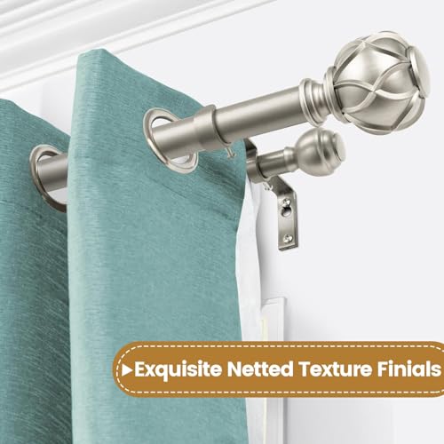 Image of KAMANINA 1 Inch Double Curtain Rods for Windows 72 to 144 Inches (6-12 Feet), Champagne Gold Heavy Duty Double Curtain Rod, Telescoping Drapery Rod with Netted Texture Finials