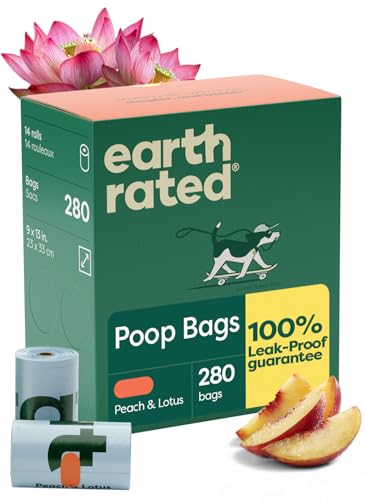 Earth Rated Poop Bags for Dogs, Guaranteed Leak Proof and Extra Thick Waste Bag Refill Rolls, Peach and Lotus, 280 Bags