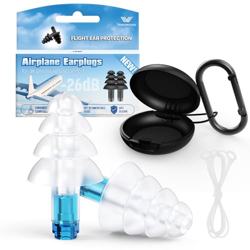 Image of Ear Plugs for Airplane Pressure Relief, Kids 6+, Adults /Small Canal Reusable Airplane Earplugs 26dB, with Silicone Connector Cord, Travel Essentials for Flying, Ear Protection Earplugs