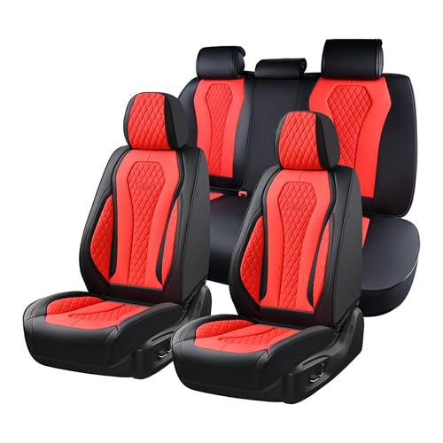 Image of Coverado Car Seat Covers, Seat Covers Full Set, Red Car Seat Cover, Auto Seat Covers Front Seats Rear Seat Cover, Luxury Car Seat Cushion,Leather Seat Cover Seat Protector Universal Fit Most Cars