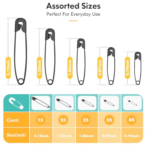 image for Huhuhero 160-Pack Safety Pins Assorted, Small and Large Safety Pins fo