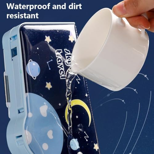 Image of Multifunctional Cute School Pencil Box for Boy, Space Compass Box for Boys, Pencil Boxe for Kids with Inbuilt Scissor, Ruler, Eraser and Sharpener, Magnetic Pencil Box, Best Gifts