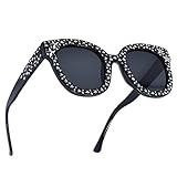 SamuRita Vintage Star Rhinestone Cat Eye Sunglasses Novelty Celebrity Shades(Black)