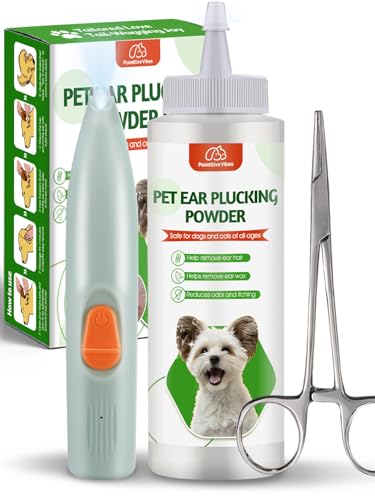 Dog Ear Powder Hair Removal Kit with Trimmer & Tweezers
