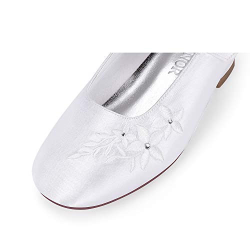 ERIJUNOR White Communion Shoes Comfortable Flower Girls Children Shoes Dyeable Satin - Image 3