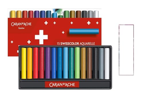 Caran d'Ache Swisscolor. Pasteles de cera acuarelables, lápices de cera acuarelables. 15 PCS y 1 tarjetas