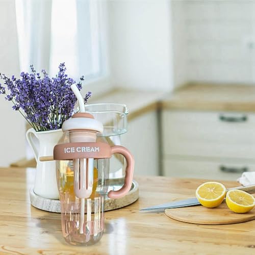 Image of 1300ml Large Capacity Insulated Transparent Tumbler Bottle with Straw & Handle, Leakproof Detox, Green Tea, Milkshake, Beverages, Juice & Cold Drinks | Gym, Travel, Office & Fitness