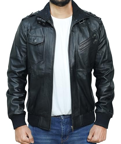 Hooded Leather Motorcycle Jacket Men - Bomber Leather Jackets For Men with Removable Hood4