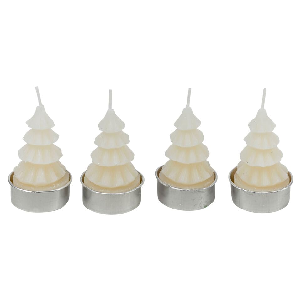 URBNLIVING 4 Pcs White Christmas Tree Shaped Tea Light Candles for Festive Holiday Decor Xmas Tealight Gift Sets Table Centerpieces Home Decoration