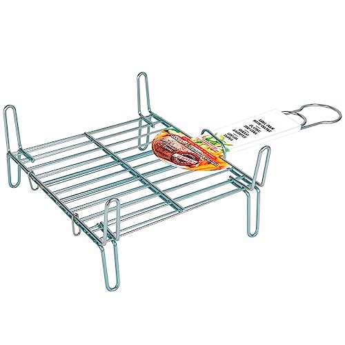 Parrilla Doble para Barbacoa, Rejilla de Acero, Grill portátil con Patas, asado de Pescado, Carne, Ideal para jardín, Camping, Acampada, 25 x 25 cm