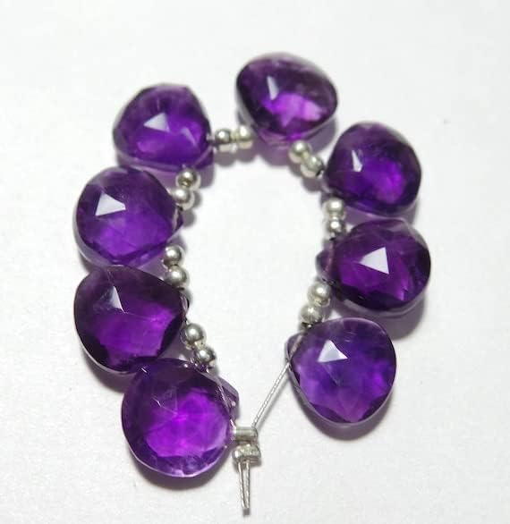 Amethyst natural strand 10mm perle cœur facettée lithothérapie - 3