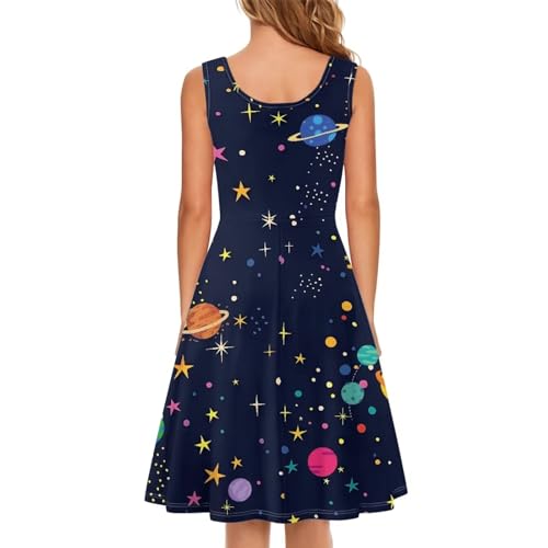 Image of Women Stylish Tank Dresses Sleeveless Round Neck Midi Casual Dress with Pocket for Summer