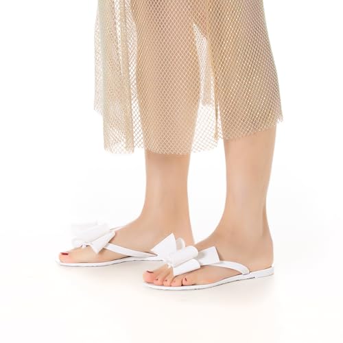 YANWENFANG Women Flip Flops Jelly Thong Waterproof Bow Summer Beach Rain Casual PVC Boho Vacation Flat Sandals4