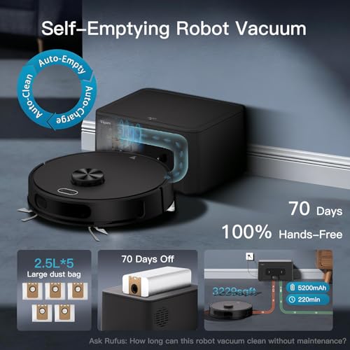 Image of Robot Vacuum and Mop Combo Up to 8000Pa Self-Emptying LiDAR Navigation