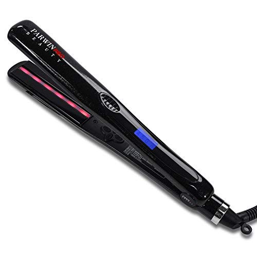 PARWIN Infrared Flat Iron 1 1/4 Inch Digital Hair Straightener Iron with Ceramic Tourmaline Plate Temperature Control Hair Iron Christmas Gift Black