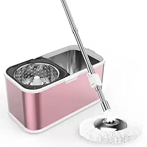 Upyogh Spin Mop with Bucket, Stainless Steel Body with SS Wringer Basket and 2 Microfiber Refills Floor Mopping (Purple)