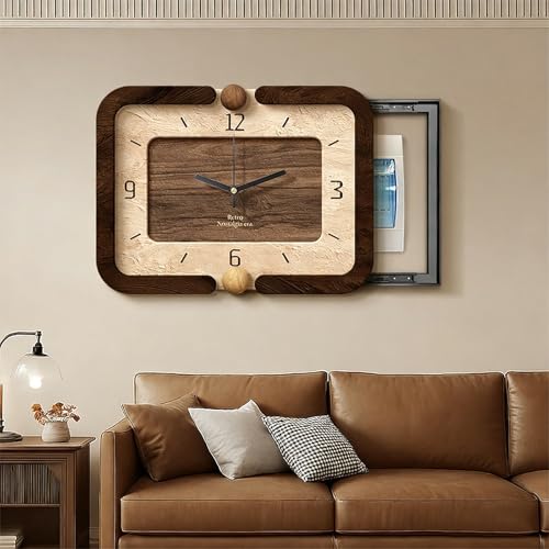 Tapa Contador Luz Decorativa, Cuadro Electrico Tapa, Diseño de Reloj, para Colgar en la Pared para Cubrir el Panel Eléctrico(Brown3,70 * 50cm/27.6 * 19.7in)