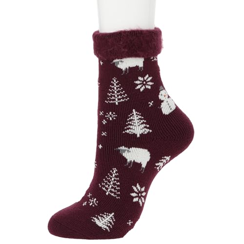 [アツギ] リラカワ あったか裏起毛 フォレスト柄 ルームソックス RRA5096 レディース パープル