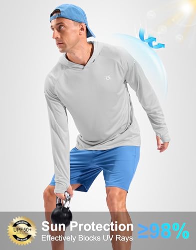 Image of Men's Sun Protection Hoodie Shirts Long Sleeve UPF 50+ Swim Shirts for Men Rash Guard Fishing Shirt Quick Dry
