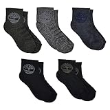Timberland Boy's 5-Pack Marled Logo Half Cushioned Sport Quarter Socks, Multi, 9/11