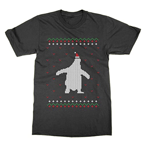 Pull Moche de Noël Pingouin T-shirt Noir Taille L vêtement de fête humoristique