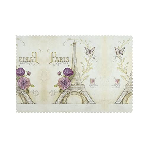 Lot de 6 sets de table imprimés Tour Eiffel pour table de salle à manger, isolation thermique, antidérapants, lavables