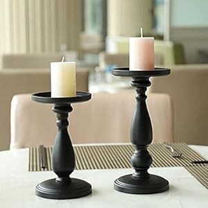 Black Decorative Candle Holder Set of 2 - Home Decor Pillar Candle Stand, Coffee Table Mantle Decor Centerpieces for Fireplace, Living or Dining Room Table,Classic Pastoral Style Candlesticks Black Decorative Candle Holder Set of 2 Home Decor Pillar Candle Stand Coffee Table Mantle Decor Centerpieces for Fireplace Living or Dining Room TableClassic Pastoral Style Candlesticks