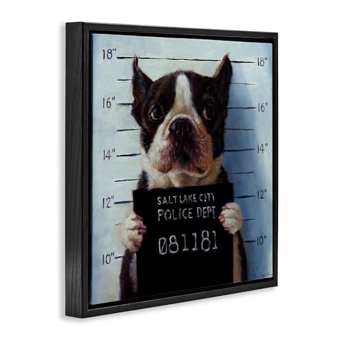 Image of Boston Terrier Mugshot Humor, 17 x 17 Inch Canvas in Floater Frame | Stupell Industries . By Lucia Heffernan . Ready to hang once unboxed . Great gift for dog lovers . Made in USA