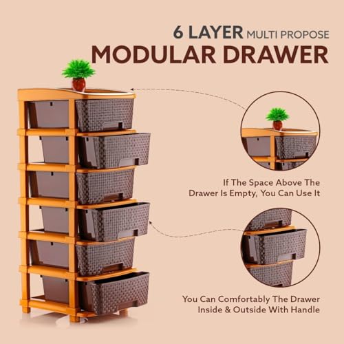 Image of 6 Xl Plastic Modular Drawer System For Home, Office, Hospital, Parlor, School, Doctors, Home And Kids, Product Dimension When Assembeled (30Cmx37Cmx90Cm) (BROWN CHOCOLATE, 6XL)