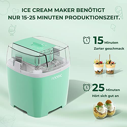 FOOING Eismaschine Speiseeisbereiter 1,5L mit Drehknopf (5 bis 30 Minuten), Edelstahl-Heim-Speiseeismaschine, Geeignet… – Bild 3