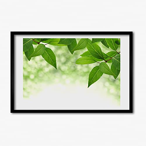 Tableau photo affiche feuilles vertes cadre en bois MDF 60x40