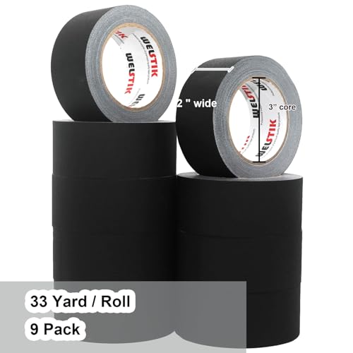 WELSTIK Gewebebänder Schwarz Gaffelband 50MM * 30,2M Gaffaband Mattes Stoffband，9 Rollen