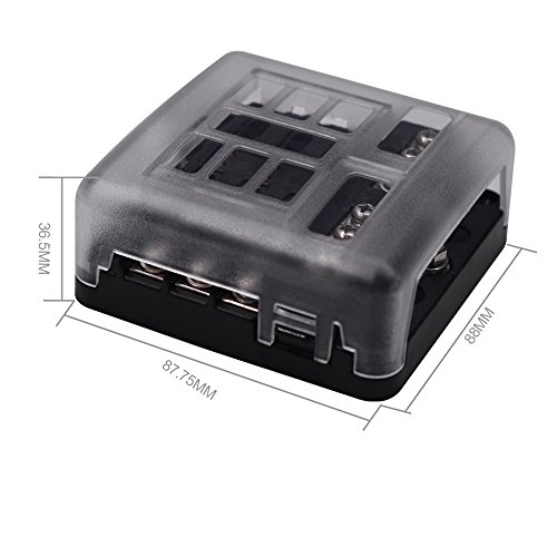 6-Way Fuse Block W/Negative Bus - JOYHO ATC/ATO Fuse Box with Ground, LED Light Indication & Protection Cover, Bolt Connect Terminals,70 pcs Stick Label, For Vehicle Car Boat Marine Auto - Thumbnail 6