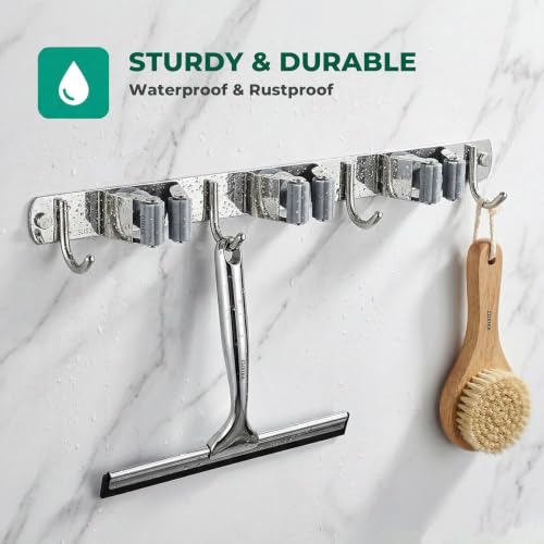 Image of Niwlix 3 Slot & 4 Hook Stainless Steel Mop and Broom Holder