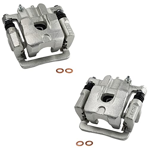 Image of TRQ Rear Driver and Passenger Side Brake Caliper Set Caliper Brackets Hardware Compatible with 01-06 Acura MDX 03-08 Honda Pilot