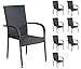 Wholesaler GmbH 8er Set Stapelstühle Armlehnstühle Gartenstühle in schwarz mit Armlehnen exkl. Auflage stapelbar für Garten, Terrasse, Balkon - Gartenmöbel Stühle Terrassenstuhl Balkonstuhl Stuhl