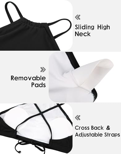 beautyin Womens Floral Striped Halter High Neck Bikini Swimsuit Set Cross Back3