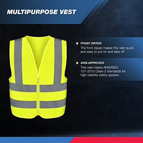 Neiko 53942A High Visibility Safety Vest With Reflective Strips | Size X-Large | Neon Yellow Color | Zipper Front | For Emergency, Construction And Safety Use #TOP2