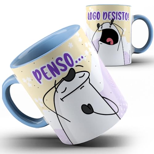 Caneca xicara Filosofia Flork Penso Logo desisto 23a (Azul)