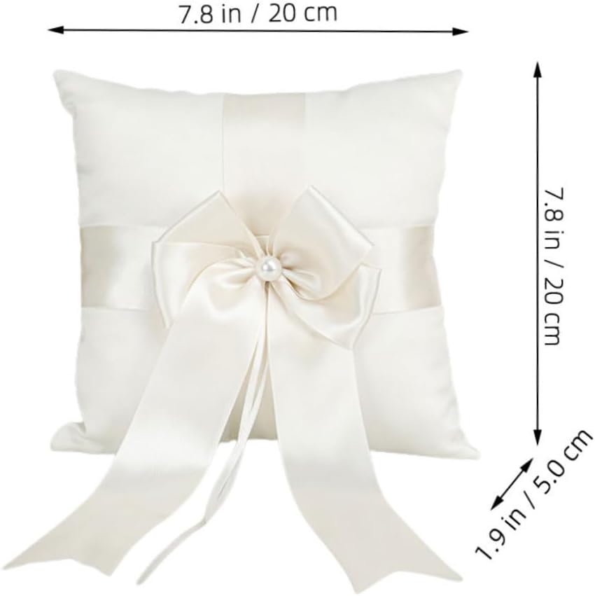 OUNONA Wedding Ring Pillow Pearl Bowknot Ring Bearer Cushion for Ceremony Wedding Decoration Bride Use