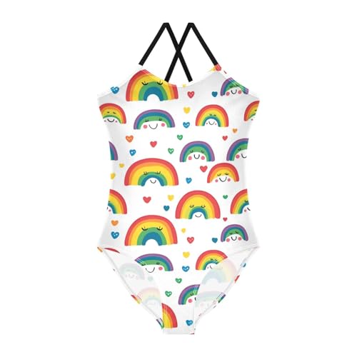 Cute Rainbow Heart Girls Swimsuit One Piece Bathing Suit for Baby Girls' Swimwear 3-10T