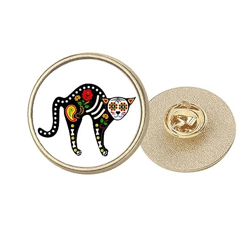 Broche chat noir ronde dorée avec cœur taille M, le cadeau poétique idéal pour elle