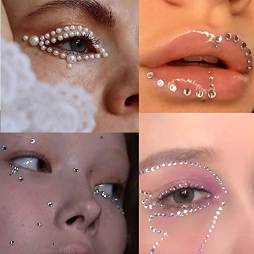 Image of NOOEPC 660Pcs Resin Face Gems Hair Gems, 3 /4 /5 /6 mm DIY Self-Adhesive Rhinestones, Pearl /Clear Rhinestone /Ab Rhinestone for Makeup, Crafts