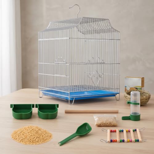 Jaula para pájaros de metal resistente para cría de canarios con bandeja 4