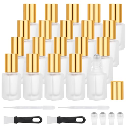 Segbeauty 20pcs 0.1oz Bulk Frosted Glass Perfume Roller Bottles for Oils, White Refillable Travel Roller Ball Applicator, 3ml Small Roll On Bottles for Essential Oils, Empty Mini Massage Oil Bottle