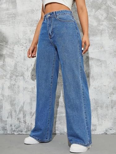 Image of Glossia Denim Baggy Jeans for Women | Stretchable High Waist Straight Fit Jeans for Women | High Rise Stretch Denim | Loose Fit Plus Size Denim (Sizes - 24 to 44) WJ81-1205-$