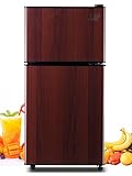 KRIB BLING 3.5 Cu.ft Retro Mini Fridge with Freezer - Compact Refrigerator for Home, Office, Dorm, or RV with Adjustable Mechanical Thermostat and 2-Door Design, Wood